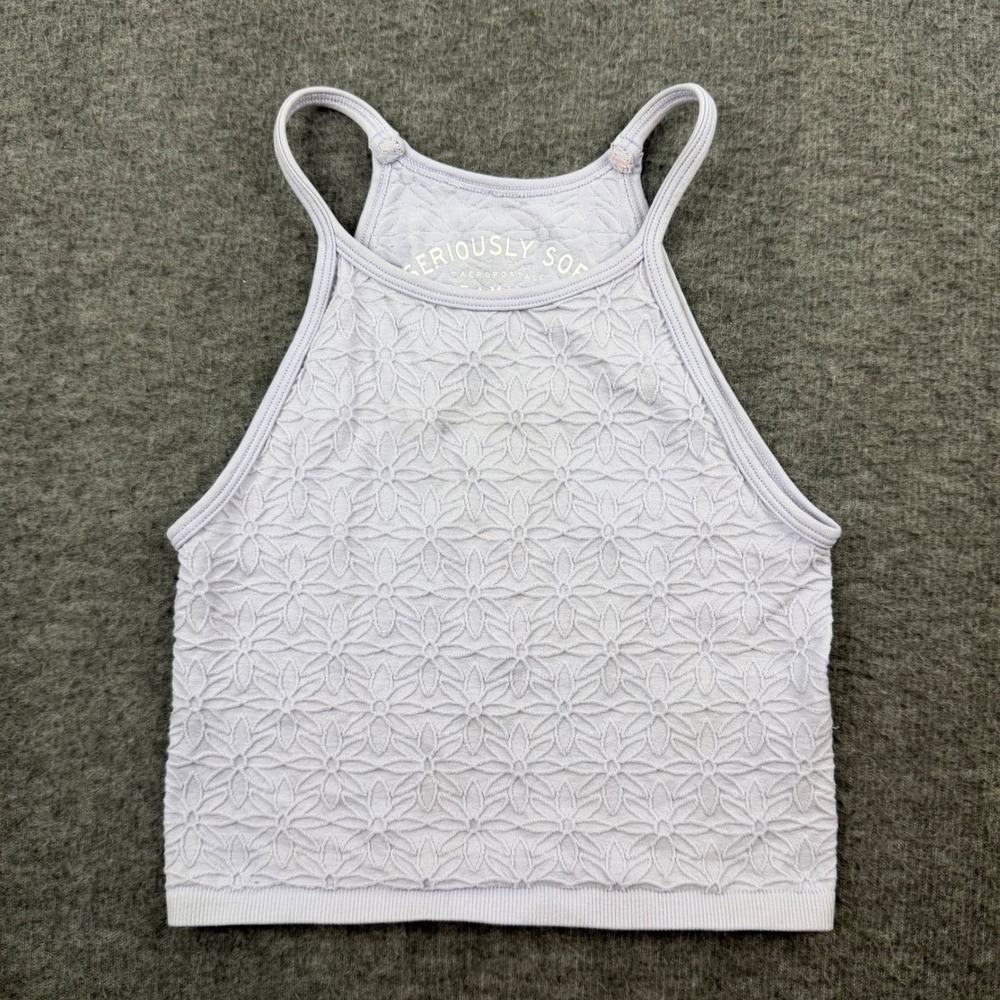 Aeropostale Cami Tank Top Women's XS Purple Floral Textured Seamless High Neck